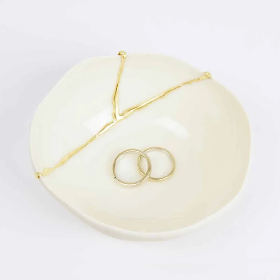 Skåle i hvid porcelæn og guldblad italiensk luksusdesign - Cicatroro Viadurini