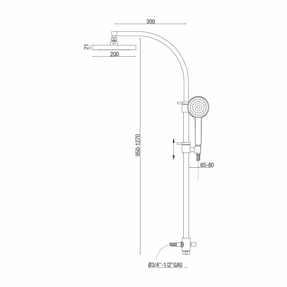 Brusekolonne med omskifter og firkantet brusehoved Fremstillet i Italien - sølv Viadurini