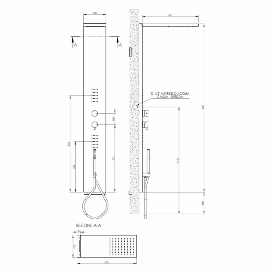 Stålbrusesøjle med regnbrusehoved Fremstillet i Italien - sømand Viadurini