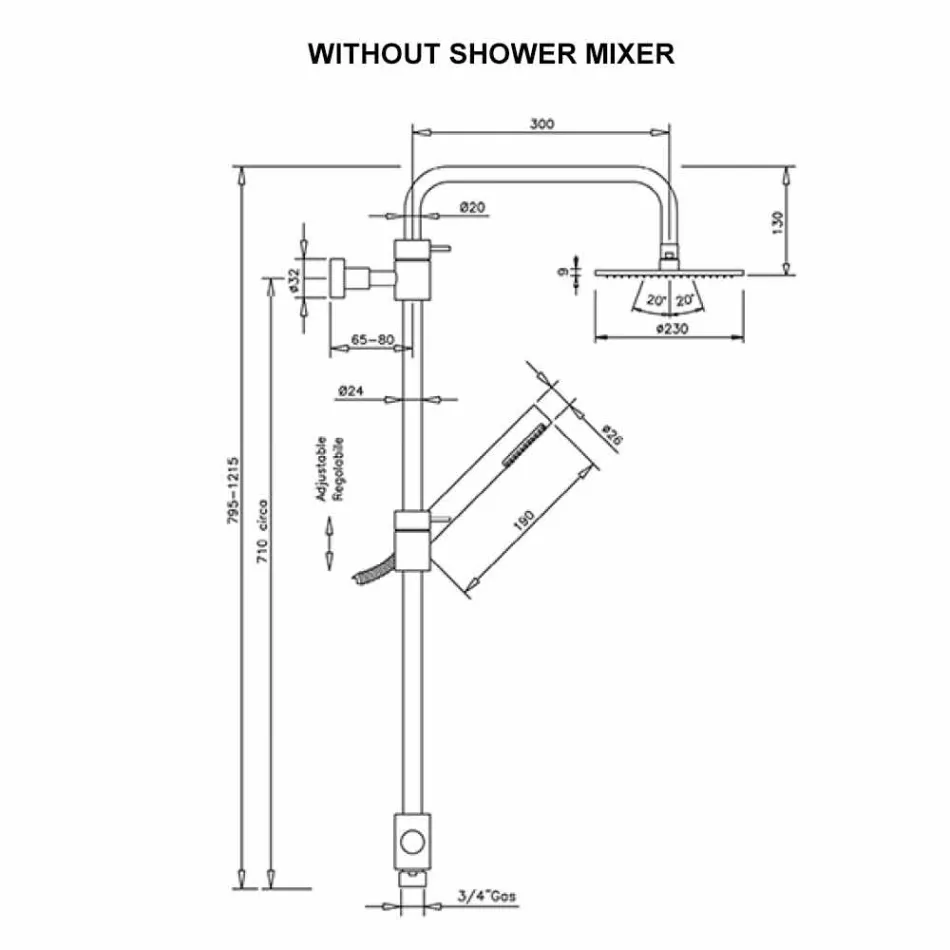 Messing Brusersøjle med Abs Bruser og Made in Italy Brusehoved - Hætte Viadurini