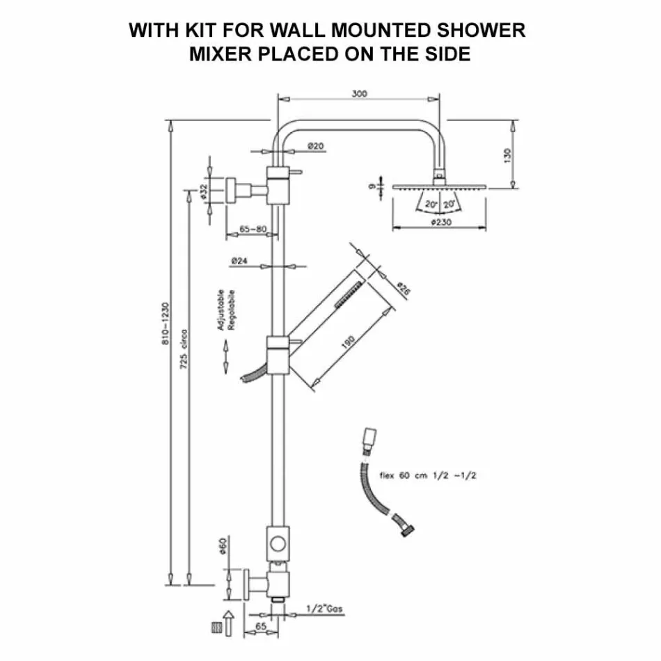 Messing Brusersøjle med Abs Bruser og Made in Italy Brusehoved - Hætte Viadurini