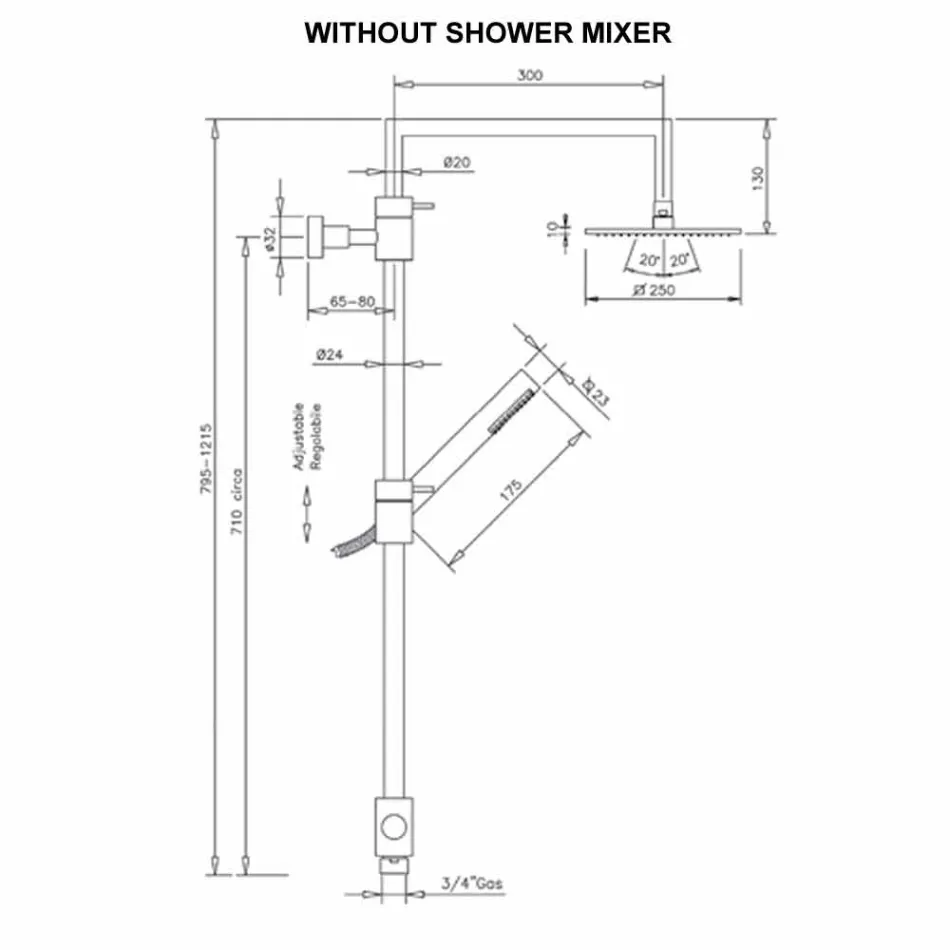 Brusersøjle af messing med firkantet brusehoved af stål Fremstillet i Italien - Lipari Viadurini