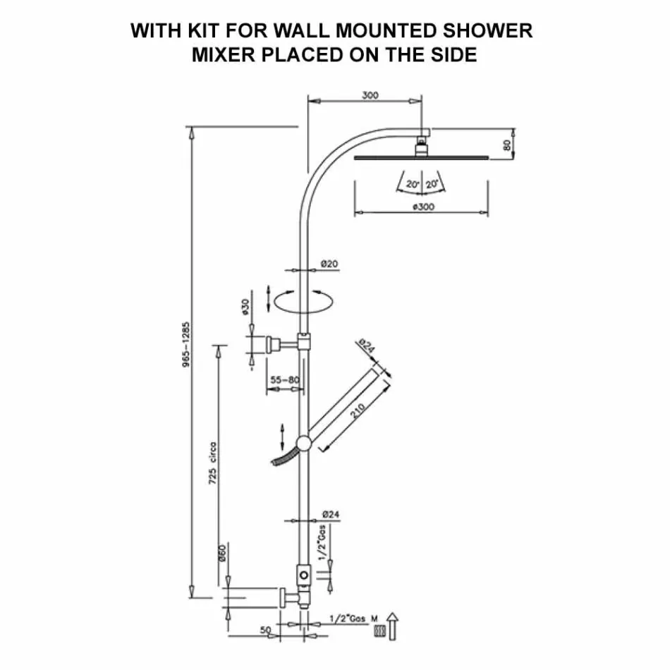 Messingbrusersøjle med brusehoved af stål fremstillet i Italien - Kennedy Viadurini