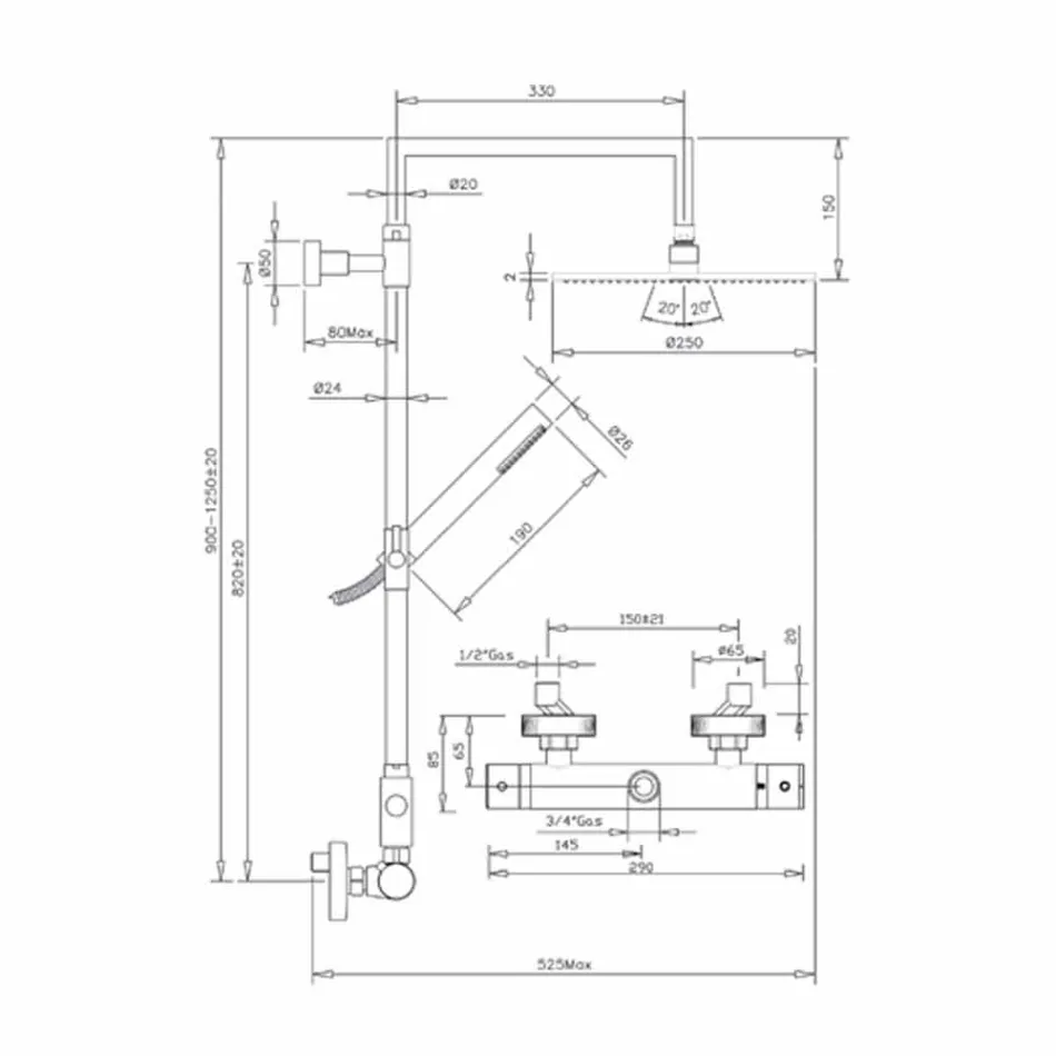 Messingbrusersøjle med rundt ultratyndt brusehoved Fremstillet i Italien - Merio Viadurini