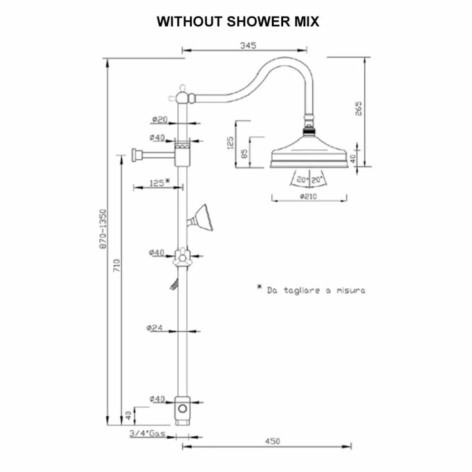 Messing Brusekolonne Uden Mixer Klassisk Design Fremstillet i Italien - Yunda Viadurini