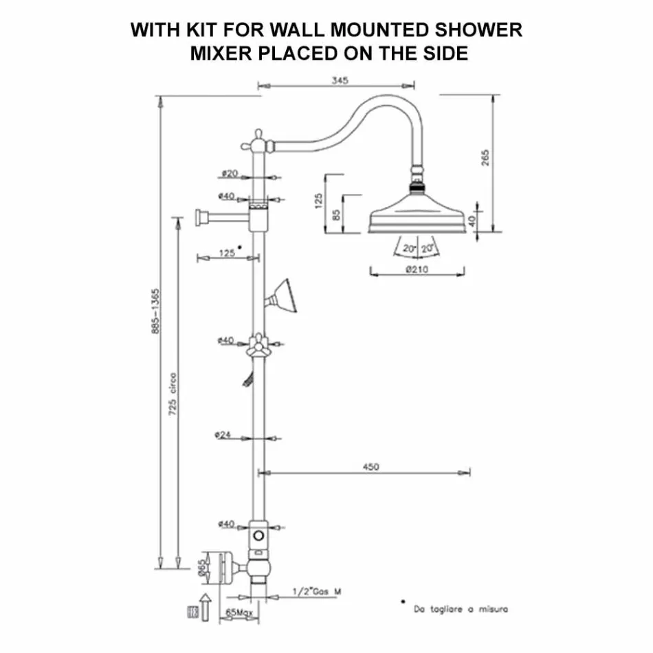 Messing Brusekolonne Uden Mixer Klassisk Design Fremstillet i Italien - Yunda Viadurini