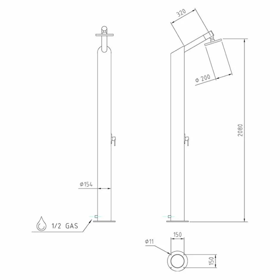 Solar Garden Brusekolonne i sort rustfrit stål fremstillet i Italien - Werner Viadurini