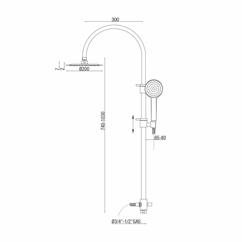 Teleskopisk brusekolonne i messing med rundt brusehoved Fremstillet i Italien - Lenio Viadurini