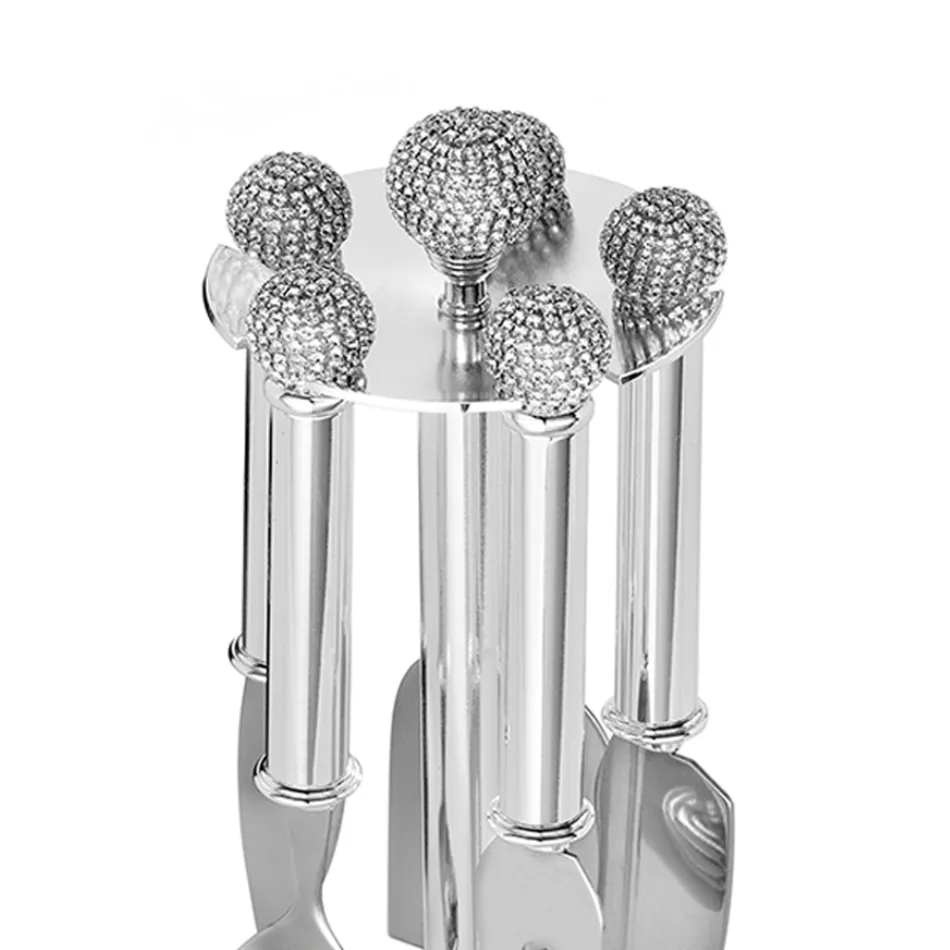 Osteknive i sølvmetal med krystaller 5 stykker - Marfio Viadurini