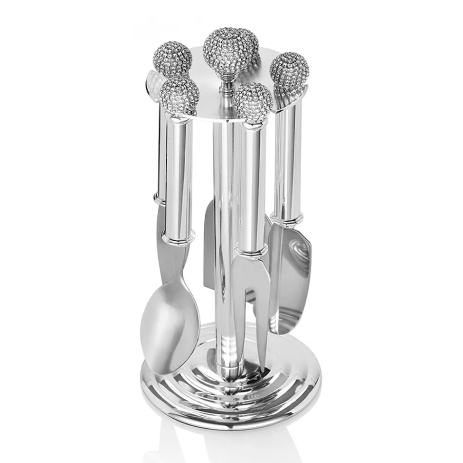 Osteknive i sølvmetal med krystaller 5 stykker - Marfio Viadurini