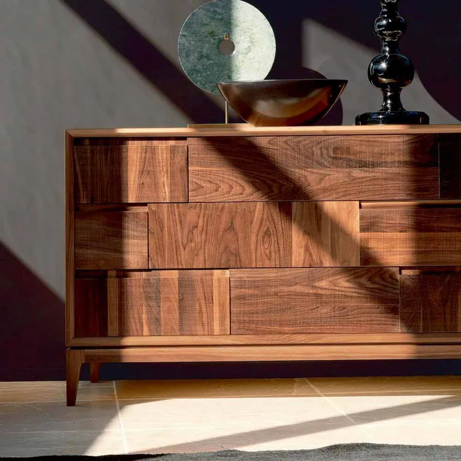 Dresser 3 skuffer moderne design i massiv valnød, Nino Viadurini