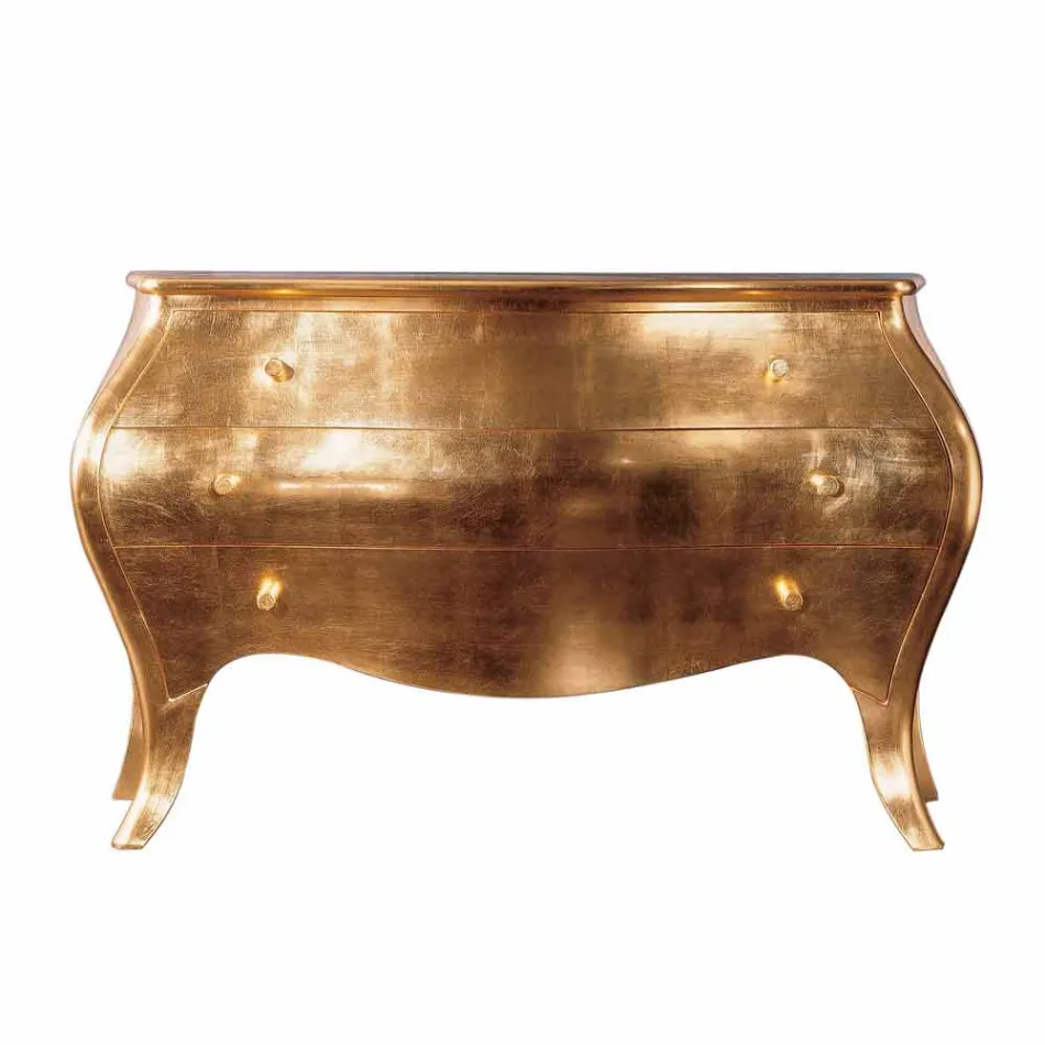 Dresser 3 træ skuffer Solid Gold Design, fremstillet i Italien, Giotto Viadurini