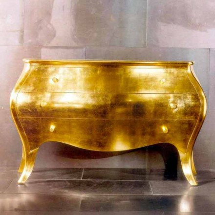 Dresser 3 træ skuffer Solid Gold Design, fremstillet i Italien, Giotto Viadurini