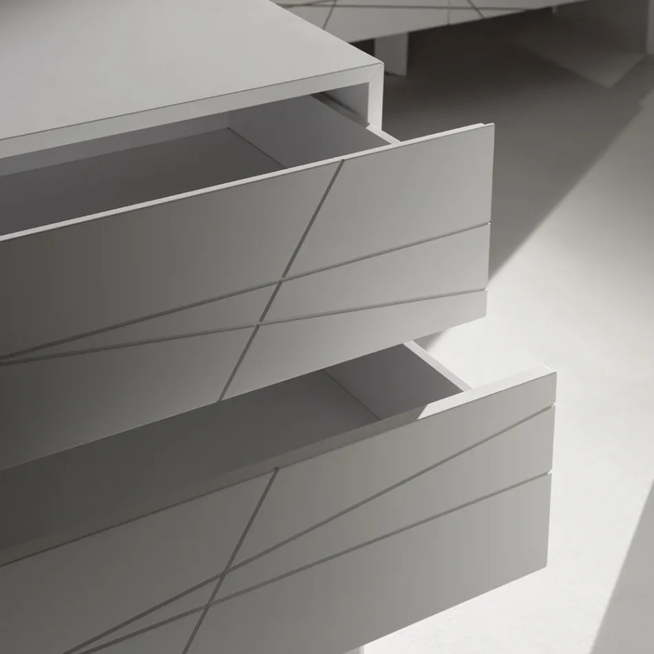 Kommode med 3 skuffer i malet træspånplade - Gemelli Viadurini