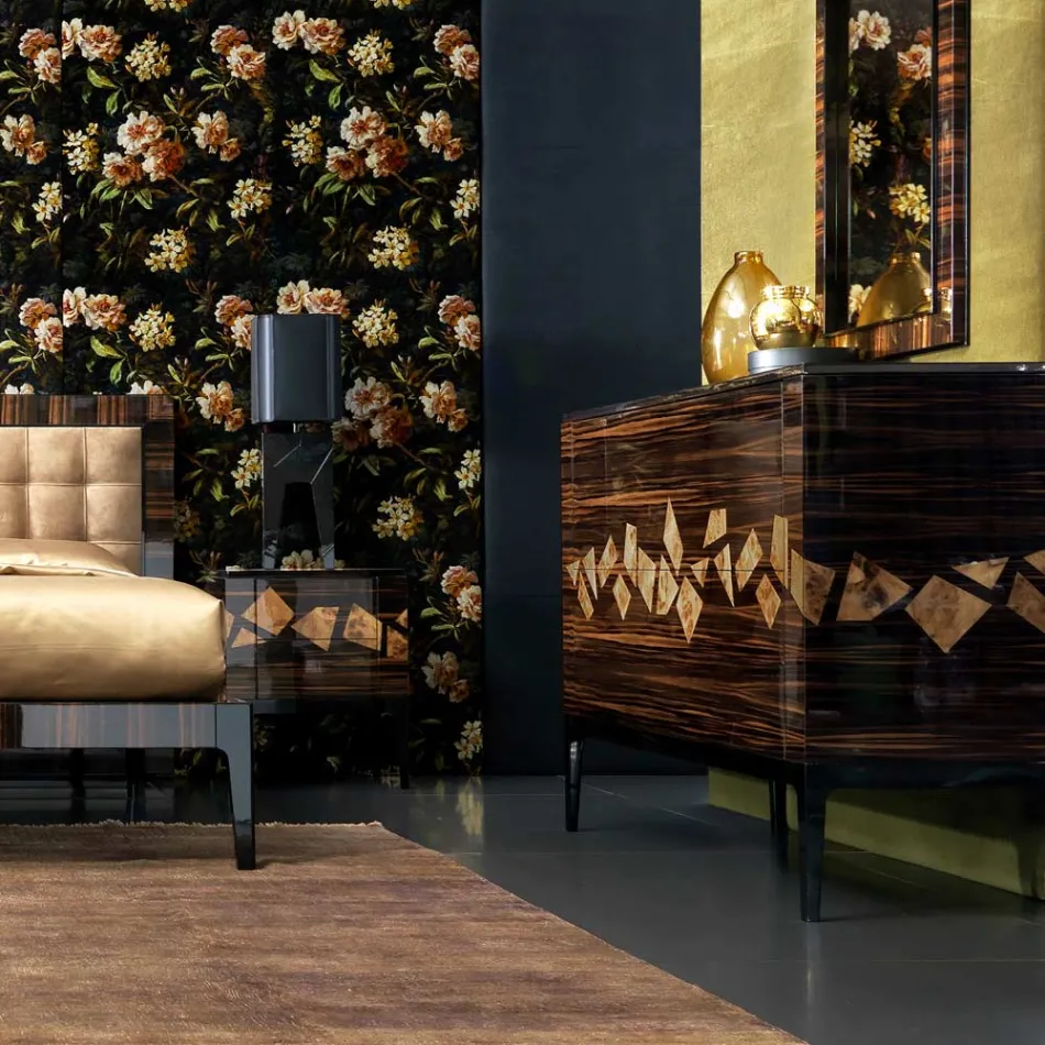 Design ibenholt træ kommode 4Cassetti Grilli Zarafa lavet i Italien Viadurini