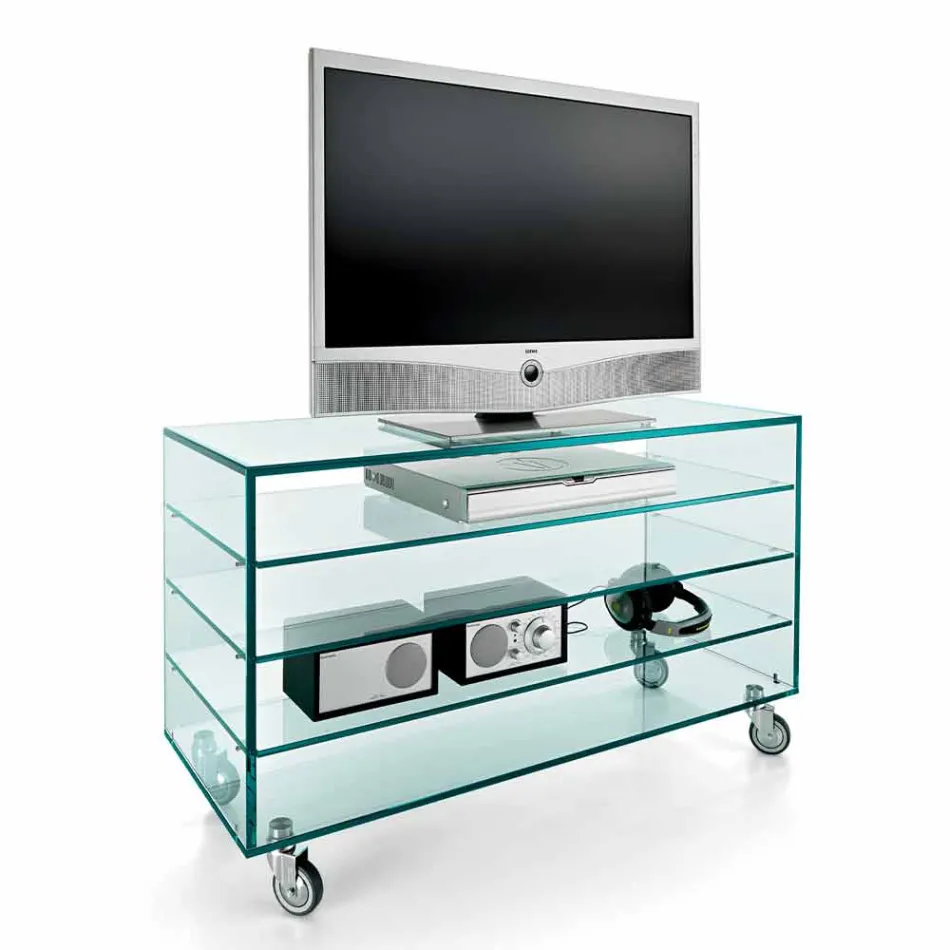 Extralight glas Kommode og seks hvide træ skuffer fremstillet i Italien - Ganzo Viadurini