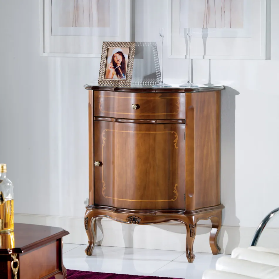 Klassisk sengebord indlagt trædør og skuffe lavet i Italien - Leonor Viadurini