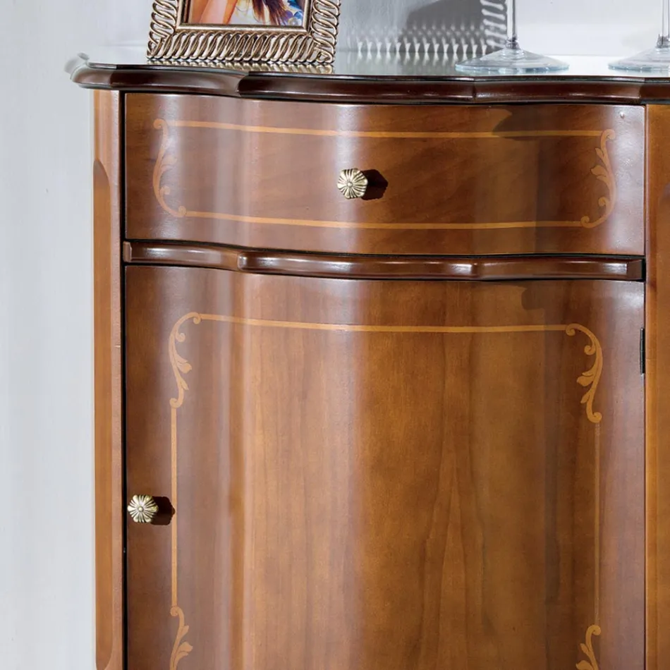 Klassisk sengebord indlagt trædør og skuffe lavet i Italien - Leonor Viadurini