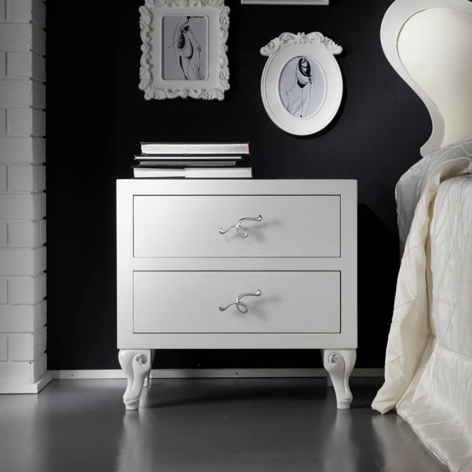 Sengebord med 2 skuffer i Pearl White finish Made in Italy - Bacau Viadurini