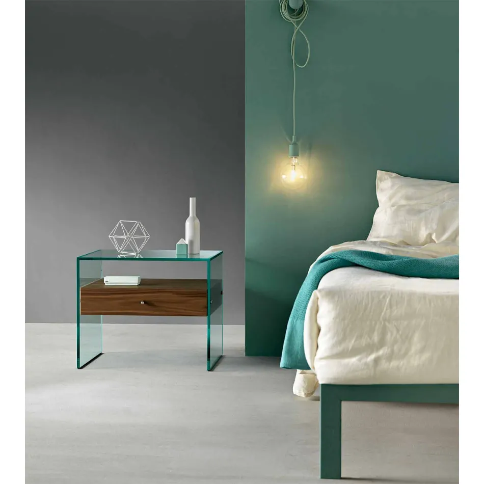 Nattbord i moderne design i ekstra klart glas Made in Italy - Secret Viadurini