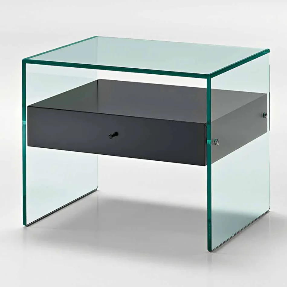 Nattbord i moderne design i ekstra klart glas Made in Italy - Secret Viadurini