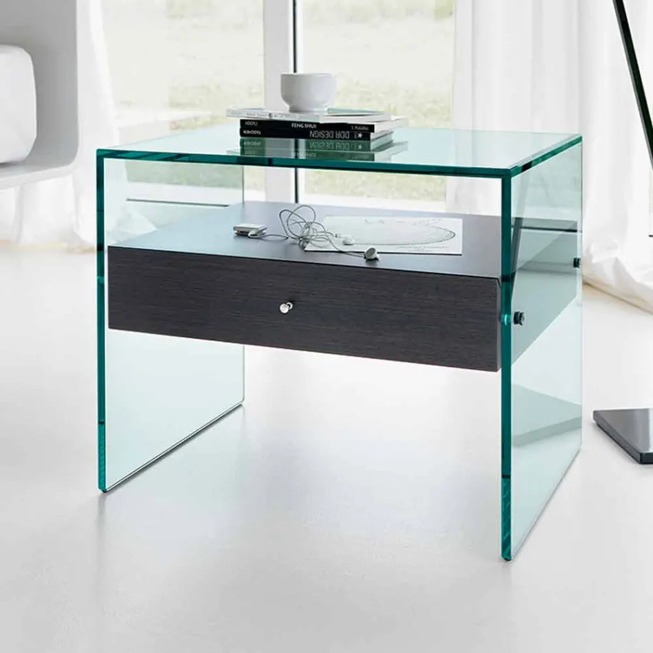Nattbord i moderne design i ekstra klart glas Made in Italy - Secret Viadurini