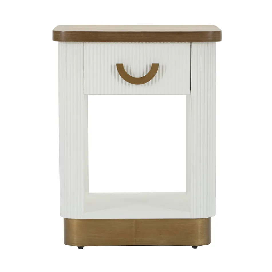 Natbord af træ dekoreret med relieflinjer med skuffe og hylde - Rachel Viadurini