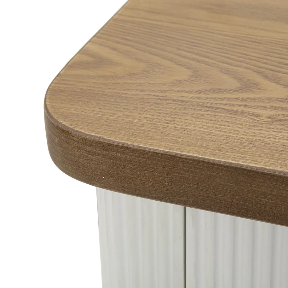 Natbord af træ dekoreret med relieflinjer med skuffe og hylde - Rachel Viadurini