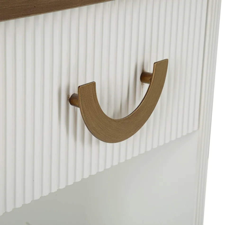 Natbord af træ dekoreret med relieflinjer med skuffe og hylde - Rachel Viadurini