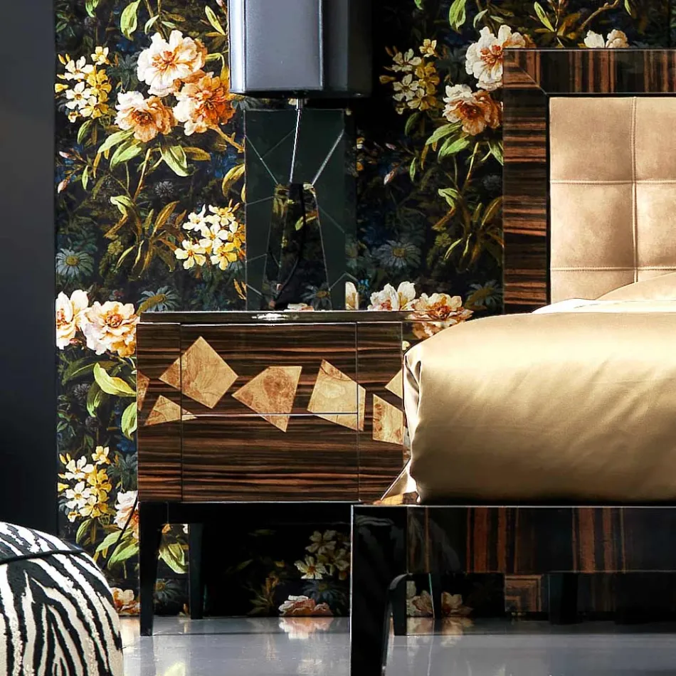 Sengebord i valnød og ibenholt træ Grilli Zarafa lavet i Italien Viadurini