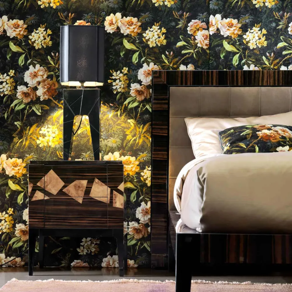 Sengebord i valnød og ibenholt træ Grilli Zarafa lavet i Italien Viadurini