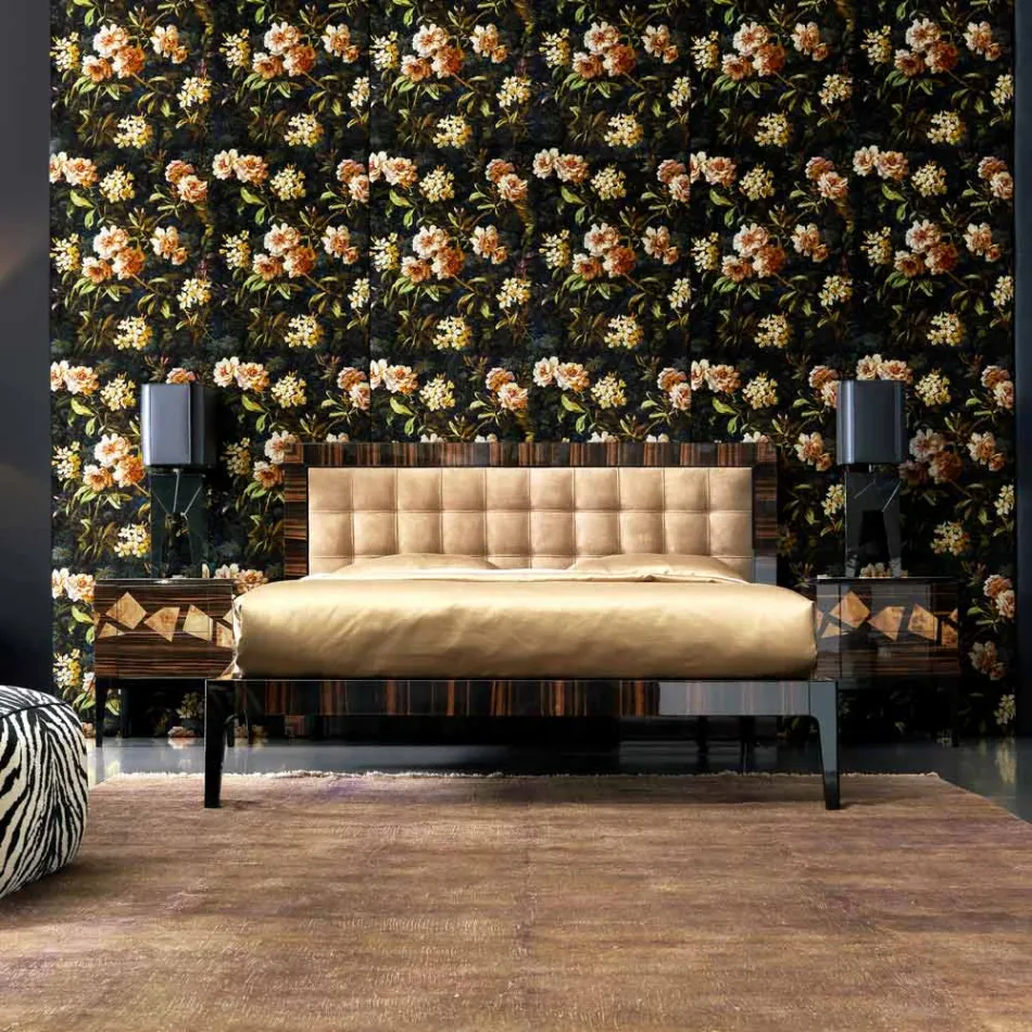 Sengebord i valnød og ibenholt træ Grilli Zarafa lavet i Italien Viadurini