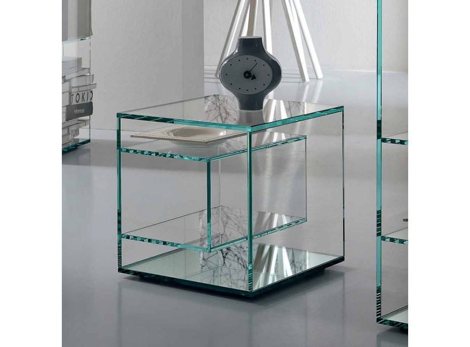 Sengebord i ekstra klart glas 2 Dimensioner Made in Italy - Linzy Viadurini