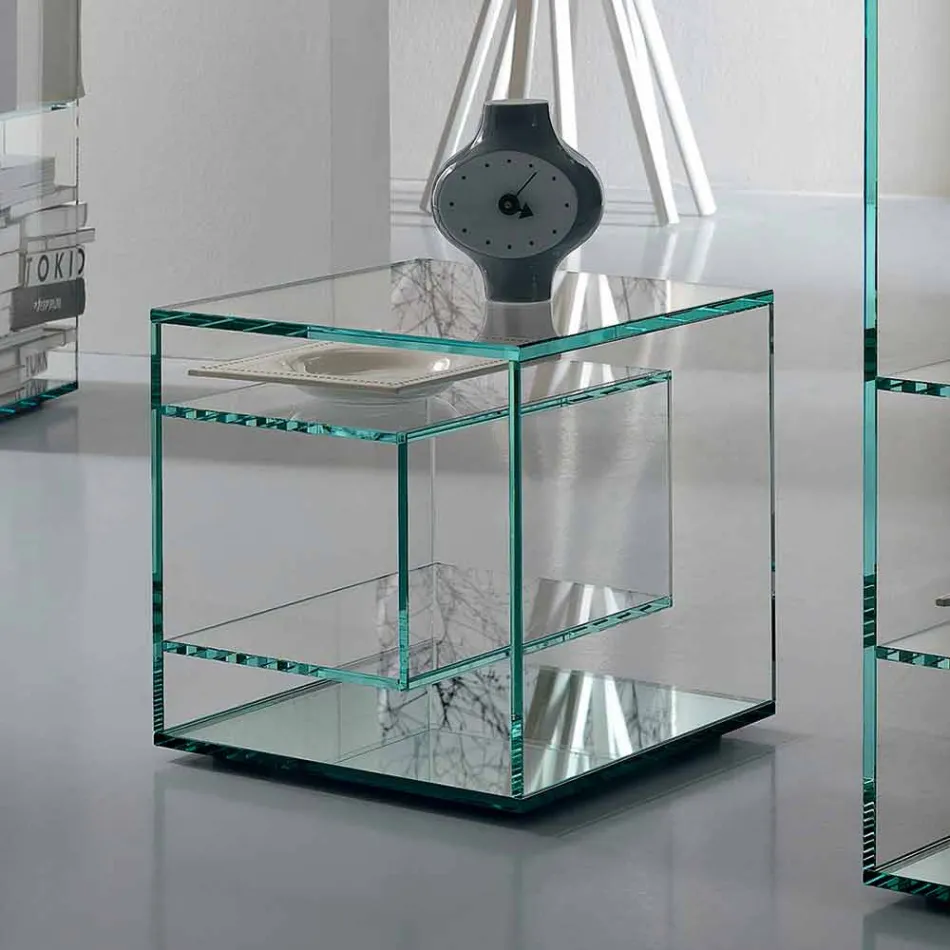 Sengebord i ekstra klart glas 2 Dimensioner Made in Italy - Linzy Viadurini