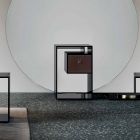 Sengebord i røget glas med læderskuffe 2 Dimensioner - Linzy Viadurini