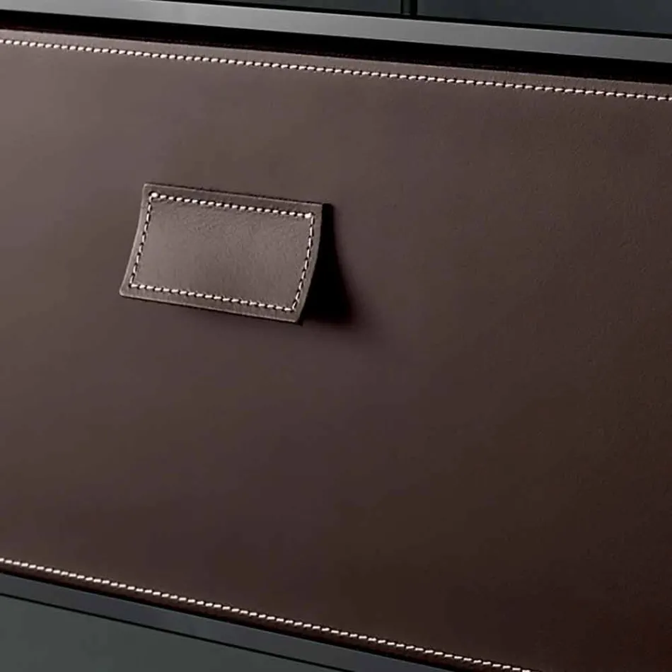 Sengebord i røget glas med læderskuffe 2 Dimensioner - Linzy Viadurini