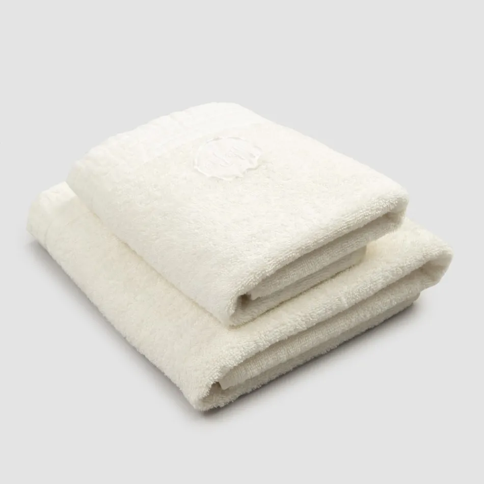 Komplet sæt ansigtshåndklæde og gæstehåndklæde i frotté- og hørblanding - Kilim Viadurini