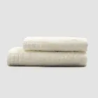 Komplet sæt ansigtshåndklæde og gæstehåndklæde i frotté- og hørblanding - Kilim Viadurini