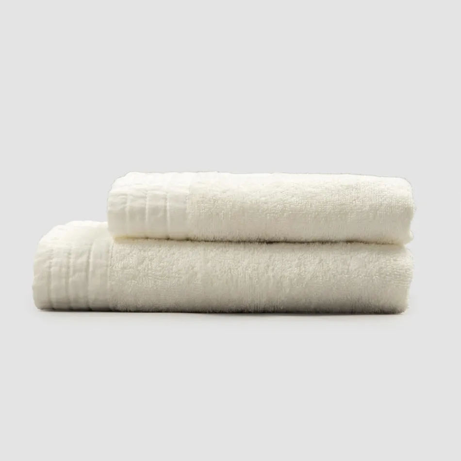 Komplet sæt ansigtshåndklæde og gæstehåndklæde i frotté- og hørblanding - Kilim Viadurini