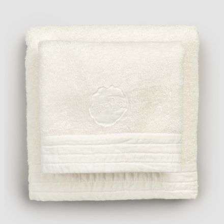 Komplet sæt ansigtshåndklæde og gæstehåndklæde i frotté- og hørblanding - Kilim Viadurini
