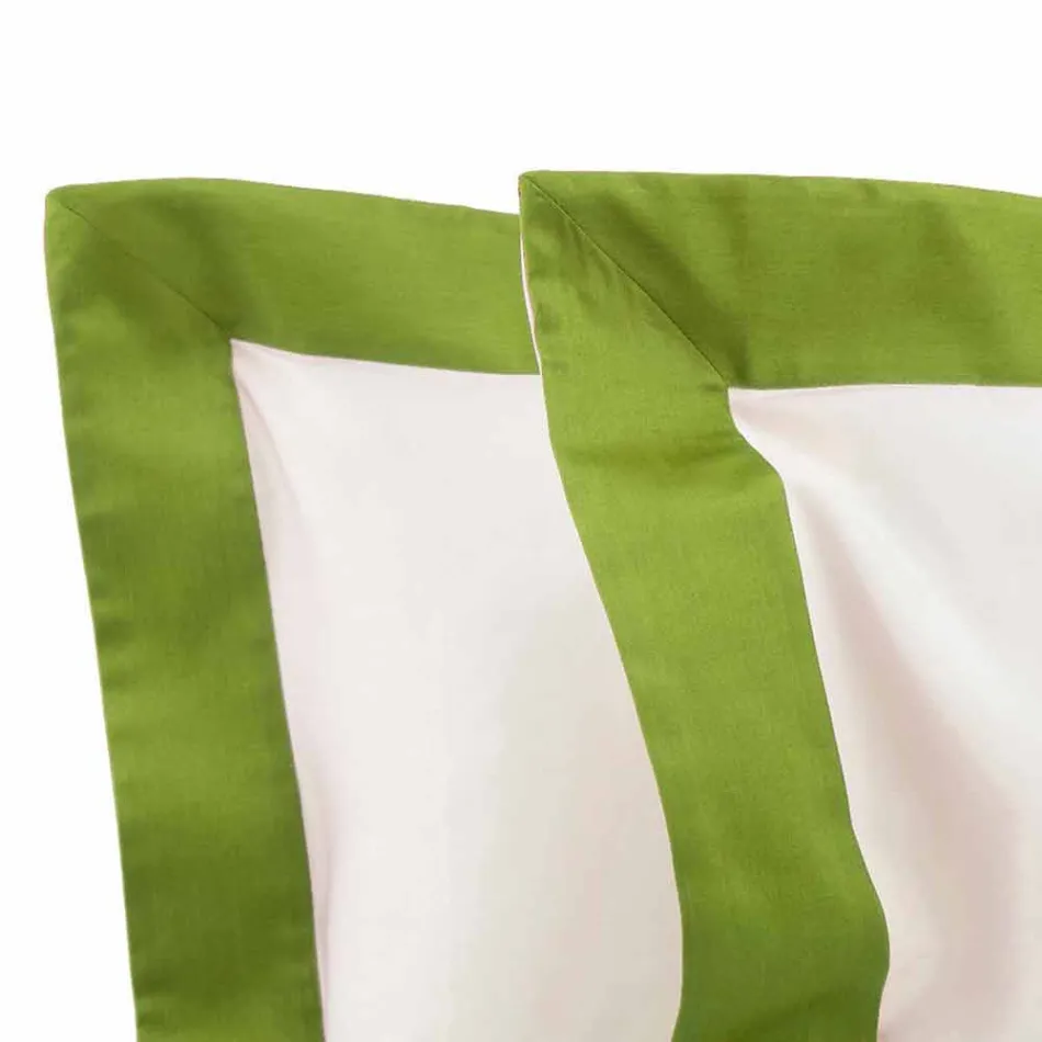 Satinarkssæt til dobbeltseng med farvede kanter - Hyacint Viadurini