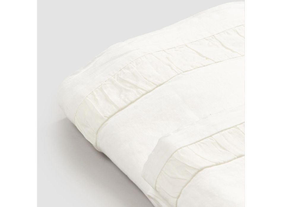 Dobbelt sengetøj sæt i lyst hør med prægning - Goffro Viadurini