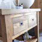 Sammensætning 3 Badeværelsesmøbler i teaktræ med harpiksvask - Essence Viadurini