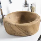 Sammensætning 3 Badeværelsesmøbler i teaktræ og Hi Macs® - talkum Viadurini