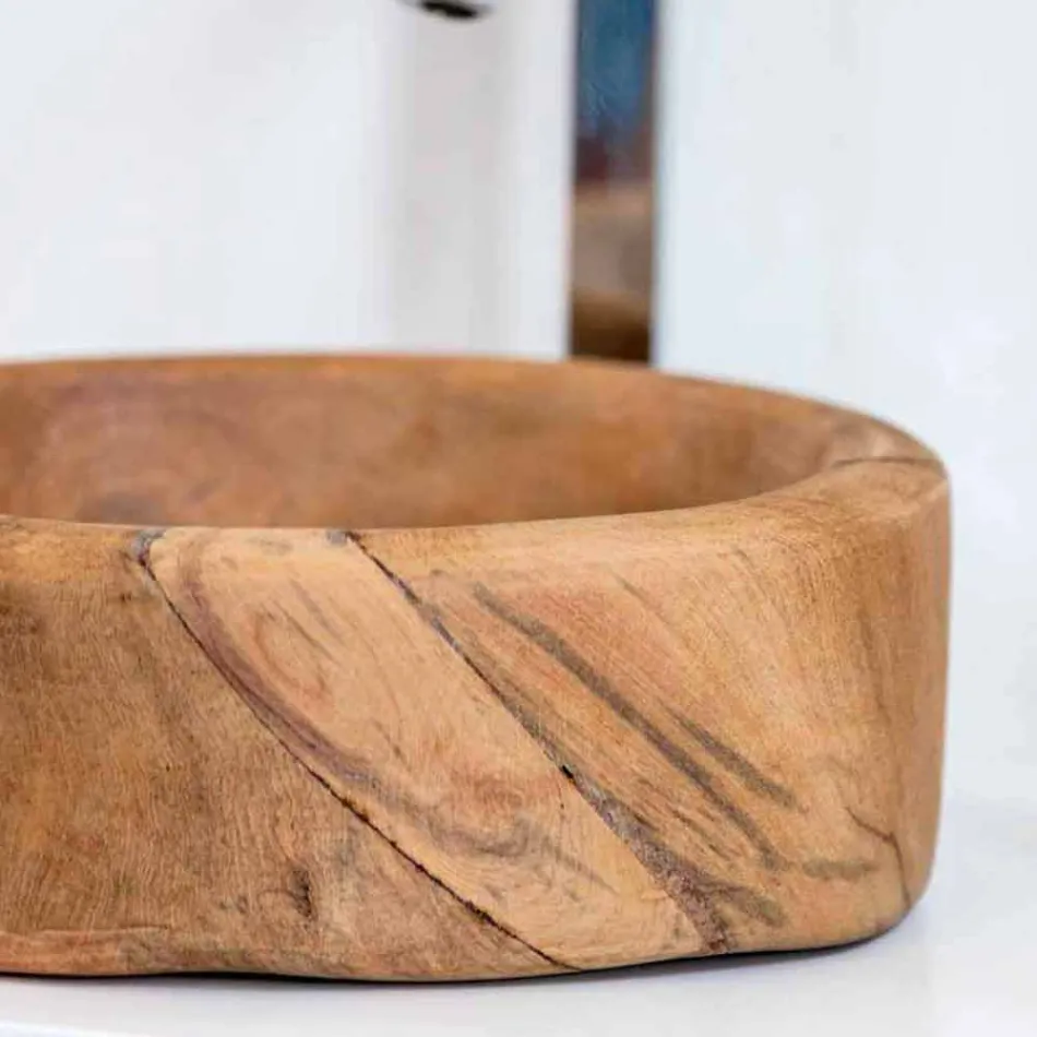 Sammensætning 3 Badeværelsesmøbler i teaktræ og Hi Macs® - talkum Viadurini