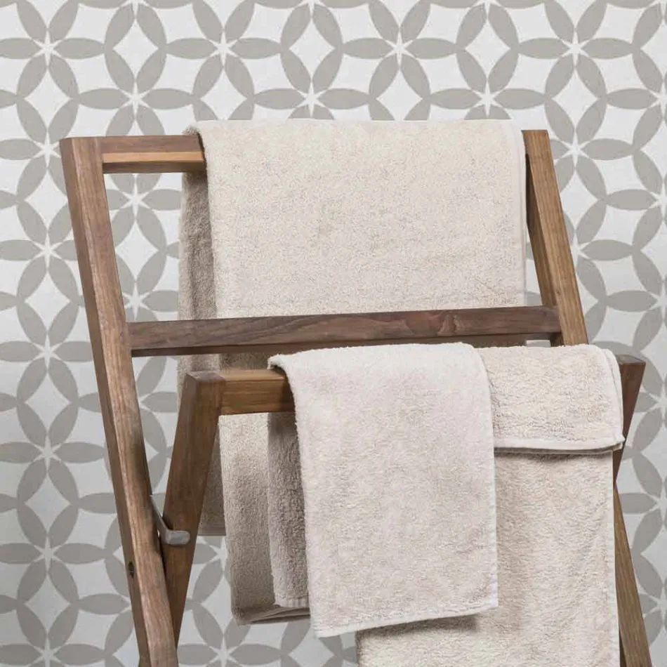 Sammensætning 3 Badeværelsesmøbler i teaktræ og Hi Macs® - talkum Viadurini