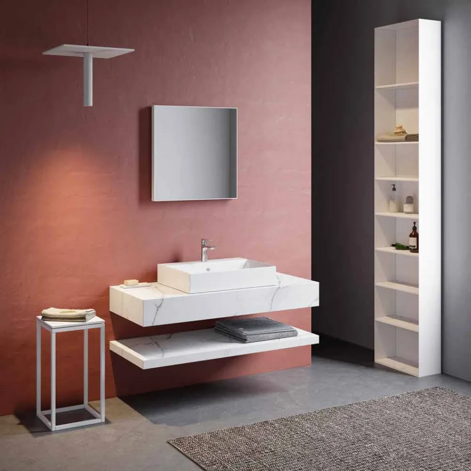 Sammensætning 3 Suspenderede badeværelsesmøbler i porcelænsstentøj 4 finish - Rambina Viadurini
