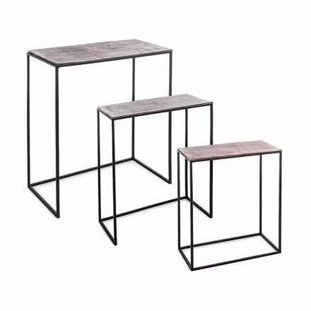 Sammensætning 3 kaffeborde i aluminiums- og stålhæmning - Salvio Viadurini