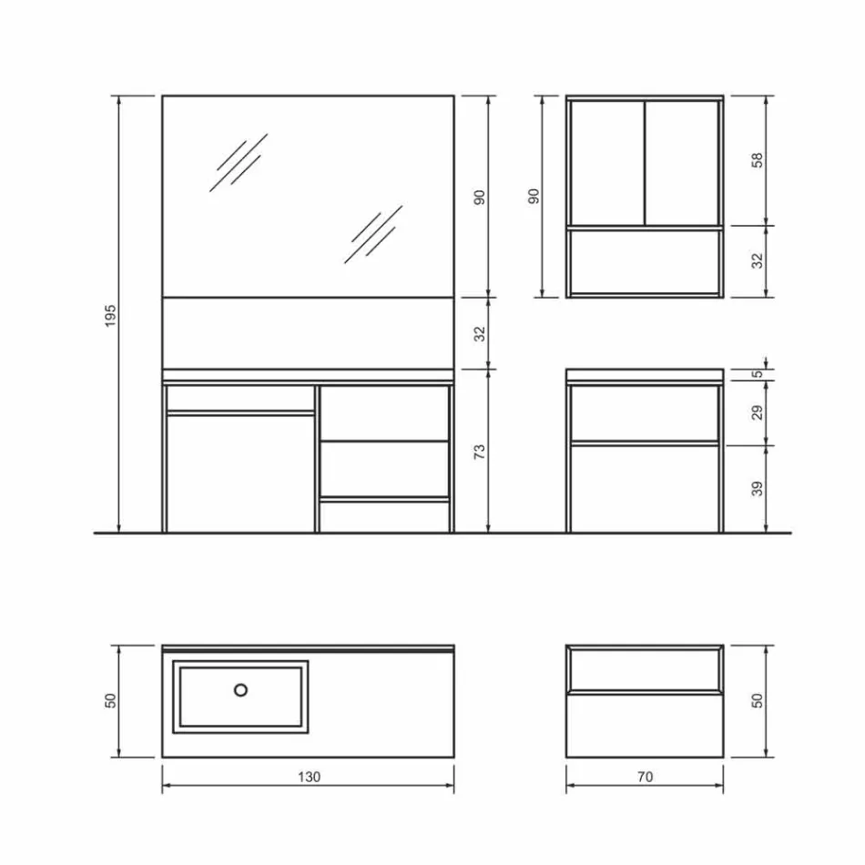 Sammensætning 5 Fritstående badeværelsesmøbler i metal og Ecolegno Fremstillet i Italien - Cizco Viadurini
