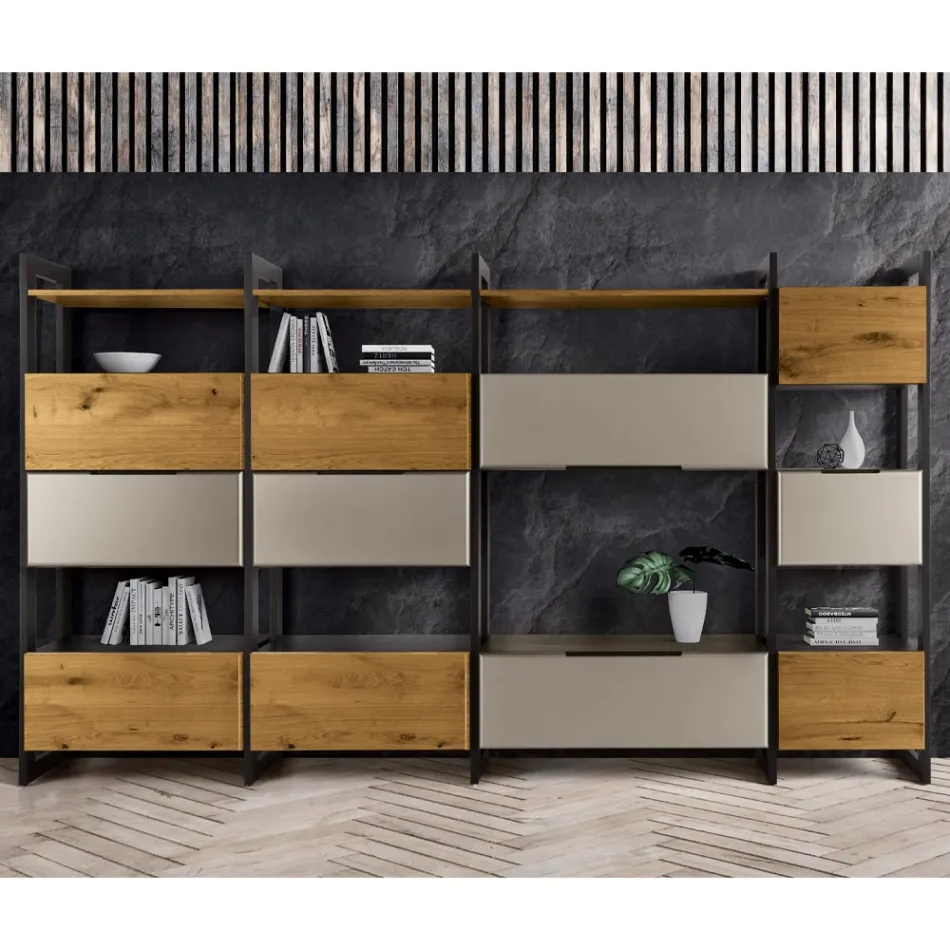 Vægsammensætning i Mdf og eg-belagt blokplade Made in Italy - Marit Viadurini